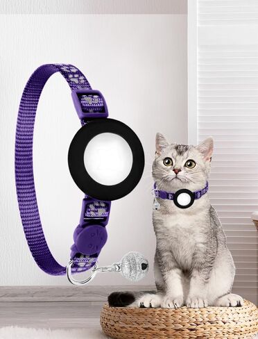 0.5in * 8-13in 1Pcs Pet Collar for AirTag,with cat paw Prints with Buckle - Nylon Collar for Medium & Large Dogs - Durable & Comfortable - for Daily Walks & Outdoor Adventures,Black in Saudi Arabia