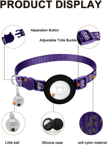 0.5in * 8-13in 1Pcs Pet Collar for AirTag,with cat paw Prints with Buckle - Nylon Collar for Medium & Large Dogs - Durable & Comfortable - for Daily Walks & Outdoor Adventures,Black in Saudi Arabia