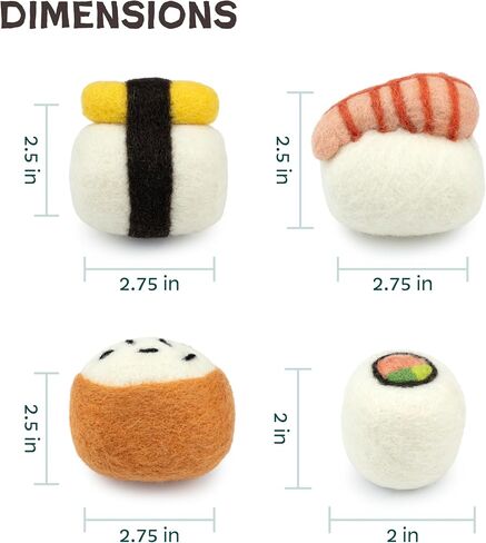 مجموعة ألعاب Woolbuddy Sushi Cat - ألعاب تفاعلية من الصوف للقطط والقطط الصغيرة، خالية من النعناع البري، متينة، ألعاب إثراء لطيفة للقطط المملة، ألعاب صيد الأسنان والصيد من الصوف الطبيعي (كبيرة - 4 قطع) in Kuwait