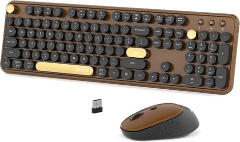 Colorful Wireless Computer Keyboards Mouse Combos, UBOTIE Polychrome Round Keycaps Retro PC Keyboards 2.4GHz Radio Frequency Connection with Optical Mouse(Green-Black) in Kuwait