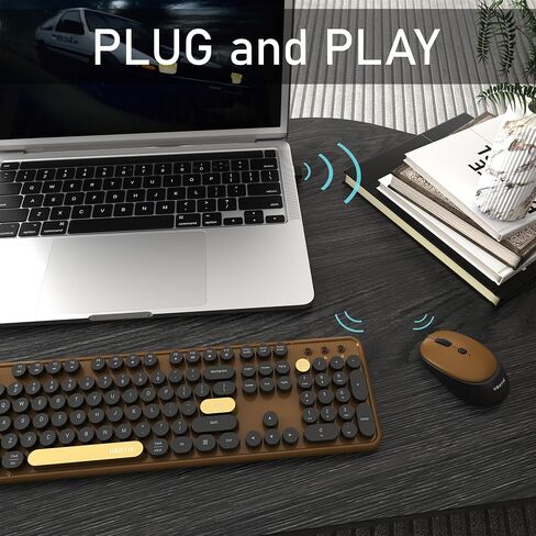 Colorful Wireless Computer Keyboards Mouse Combos, UBOTIE Polychrome Round Keycaps Retro PC Keyboards 2.4GHz Radio Frequency Connection with Optical Mouse(Green-Black) in Kuwait