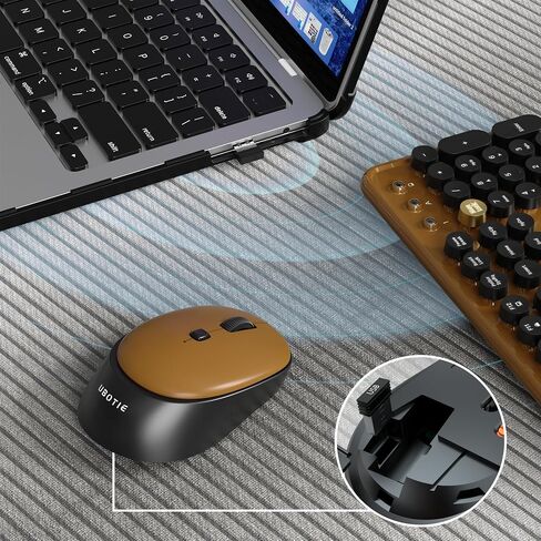 Colorful Wireless Computer Keyboards Mouse Combos, UBOTIE Polychrome Round Keycaps Retro PC Keyboards 2.4GHz Radio Frequency Connection with Optical Mouse(Green-Black) in Kuwait