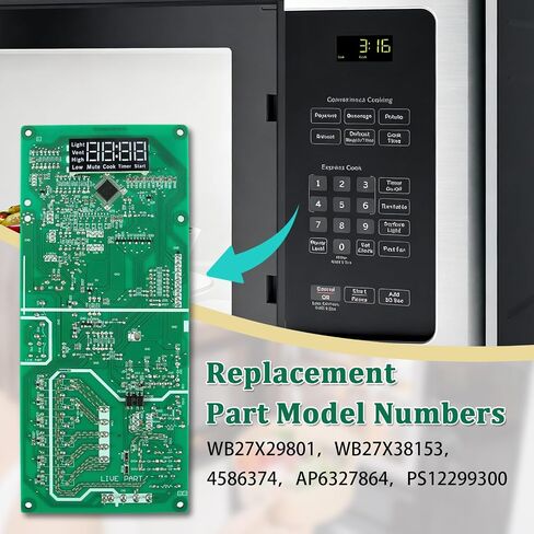 WB27X29801 Microwave Main Control Board with White LED - for GE Microwaves JNM3163DJ2BB, JNM3163DJ2WW,JNM3163RJ5SS, Replacement Part Control Board Numbers WB27X38153, 4586374, AP6327864, PS12299300 in Saudi Arabia