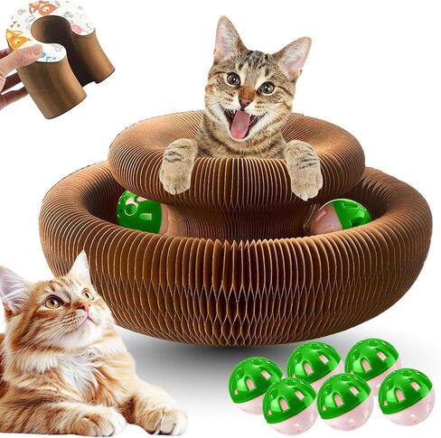 لعبة Greenwich Kitty Kurlz Infinity Cat ذات الوجهين - عضو سحري متين مصنوع من الورق المقوى المموج المعاد تدويره | لعبة ألغاز خدش وعلاج القطط صديقة للبيئة وتدوم طويلاً للقطط (عبوة من قطعة واحدة) in Kuwait