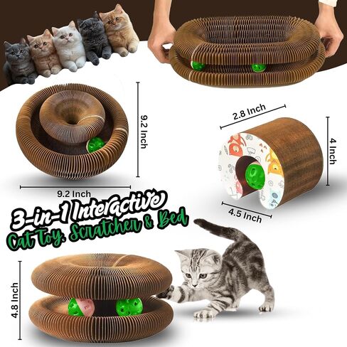 لعبة Greenwich Kitty Kurlz Infinity Cat ذات الوجهين - عضو سحري متين مصنوع من الورق المقوى المموج المعاد تدويره | لعبة ألغاز خدش وعلاج القطط صديقة للبيئة وتدوم طويلاً للقطط (عبوة من قطعة واحدة) in Kuwait