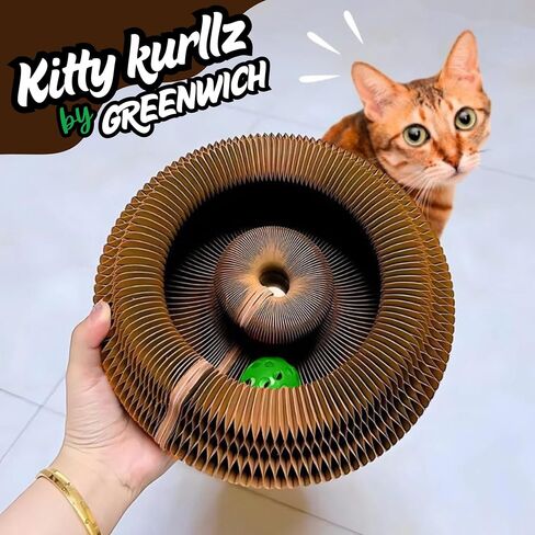 لعبة Greenwich Kitty Kurlz Infinity Cat ذات الوجهين - عضو سحري متين مصنوع من الورق المقوى المموج المعاد تدويره | لعبة ألغاز خدش وعلاج القطط صديقة للبيئة وتدوم طويلاً للقطط (عبوة من قطعة واحدة) in Kuwait