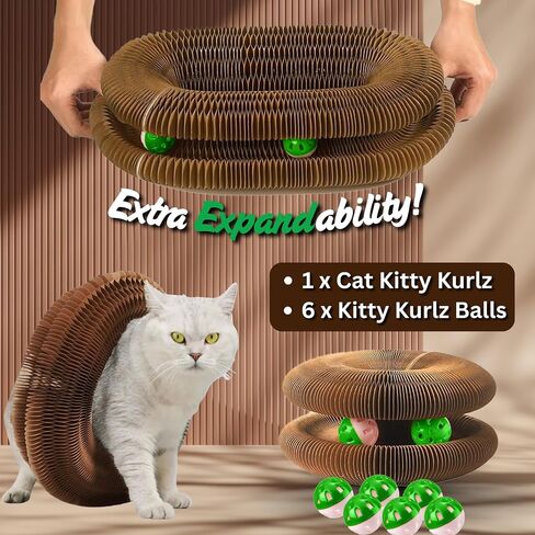 لعبة Greenwich Kitty Kurlz Infinity Cat ذات الوجهين - عضو سحري متين مصنوع من الورق المقوى المموج المعاد تدويره | لعبة ألغاز خدش وعلاج القطط صديقة للبيئة وتدوم طويلاً للقطط (عبوة من قطعة واحدة) in Kuwait