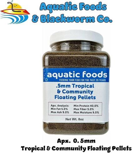 شركة Aquatic Foods Inc. 0.5 مم - 1/64 بوصة حبيبات صغيرة عائمة من الأسماك الاستوائية والمجتمعية للتترا، والغوبي، والأسماك الملائكية، والأسماك البلطية الصغيرة، والأسماك الذهبية. جميع المناطق الاستوائية. - WL…8oz Jar in Kuwait