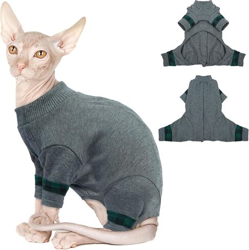 سترة Sphynx بدون شعر للقطط، بلوفر ناعم للقطط، بيجامة لطيفة على شكل قطة، ملابس قطنية، ملابس شتوية للحيوانات الأليفة، بياقة مدورة للقطط، رمادي فاتح XS in Kuwait