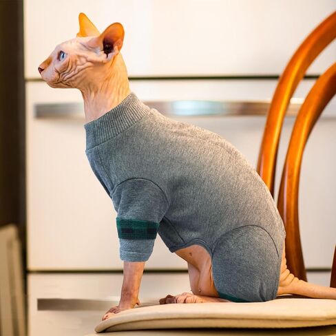 سترة Sphynx بدون شعر للقطط، بلوفر ناعم للقطط، بيجامة لطيفة على شكل قطة، ملابس قطنية، ملابس شتوية للحيوانات الأليفة، بياقة مدورة للقطط، رمادي فاتح XS in Kuwait