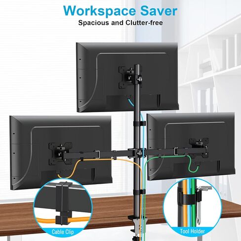 MOUNTUP Dual Monitor Stand, Vertical Monitor Mount for 2 Max 32 inch Stack Screen Monitors, Height Adjustable, Swivel, Tilt Monitor Desk Mount with C Clamp Grommet Base, MU3004 in Kuwait