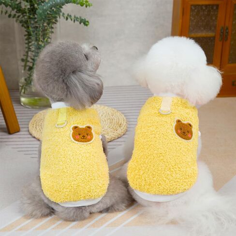 ملابس الحيوانات الأليفة الدافئة والمريحة المصنوعة من الصوف في الأماكن المغلقة ومضادة للتساقط مع معطف ناعم للحيوانات الأليفة بحلقة على شكل حرف D للكلاب والقطط الصغيرة (أصفر، L) in Kuwait