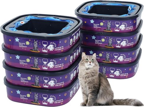 عبوة من 8 عبوات من أكياس إعادة تعبئة فضلات القطط متوافقة مع معيار Genie Cat Litter Standard وPlus وXL+، وتحكم سهل في الرائحة in Kuwait