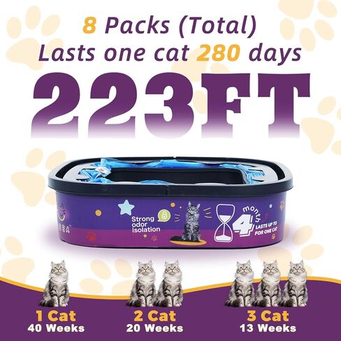 عبوة من 8 عبوات من أكياس إعادة تعبئة فضلات القطط متوافقة مع معيار Genie Cat Litter Standard وPlus وXL+، وتحكم سهل في الرائحة in Kuwait