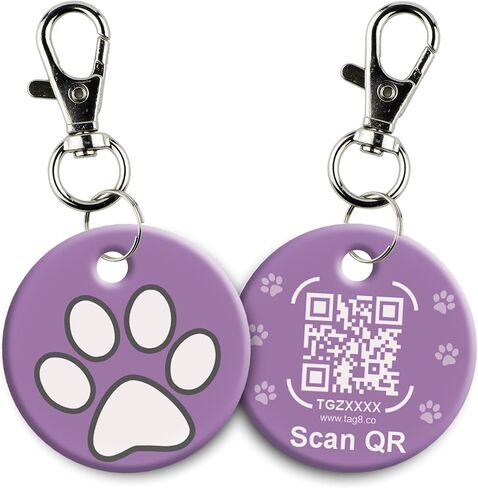 tag8 QR Code ID Tag for Dogs & Cats, Real-Time Scan Alerts, Online Pet Info Access, No Subscription or Fees, Durable Pet Tag for Collars - Purple in Kuwait