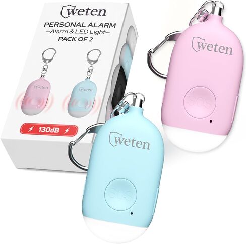Weten Rechargeable Personal Alarm Keychain - 130dB Siren & LED Light - 2 Pack Personal Safety Alert for Women to Carry - Panic Button Alarm for Security - Rape Whistle for Self Defense (Black&White) in Kuwait