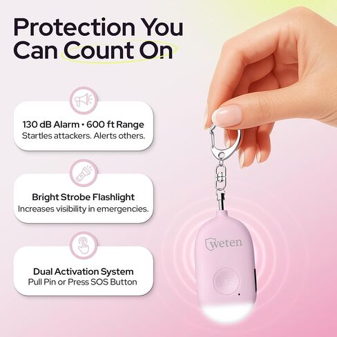 Weten Rechargeable Personal Alarm Keychain - 130dB Siren & LED Light - 2 Pack Personal Safety Alert for Women to Carry - Panic Button Alarm for Security - Rape Whistle for Self Defense (Black&White) in Kuwait