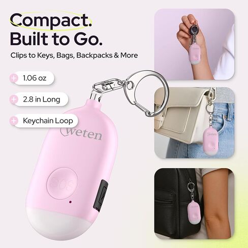 Weten Rechargeable Personal Alarm Keychain - 130dB Siren & LED Light - 2 Pack Personal Safety Alert for Women to Carry - Panic Button Alarm for Security - Rape Whistle for Self Defense (Black&White) in Kuwait