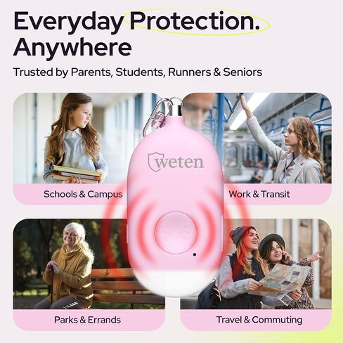 Weten Rechargeable Personal Alarm Keychain - 130dB Siren & LED Light - 2 Pack Personal Safety Alert for Women to Carry - Panic Button Alarm for Security - Rape Whistle for Self Defense (Black&White) in Kuwait