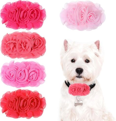 5 PCS Dog Collar Flowers, Dog Collar Charms Flower Set Multicolored Pet Flowers Bow Ties for Cat Puppy Dogs Collars Grooming Accessories in Kuwait
