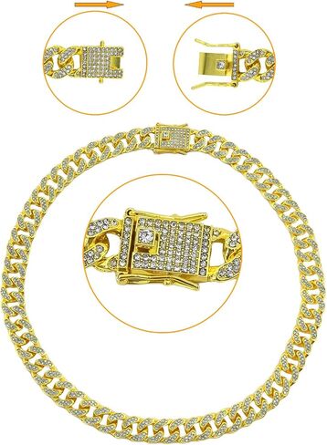 Sparkling Cuban Link Dog Collar with Diamond Inlay - Elegant Gold Chain for Dogs and Cats, Comfortable fit, 8 Size Options (3XL) in Saudi Arabia