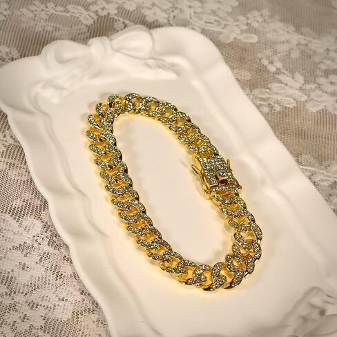 Sparkling Cuban Link Dog Collar with Diamond Inlay - Elegant Gold Chain for Dogs and Cats, Comfortable fit, 8 Size Options (3XL) in Saudi Arabia