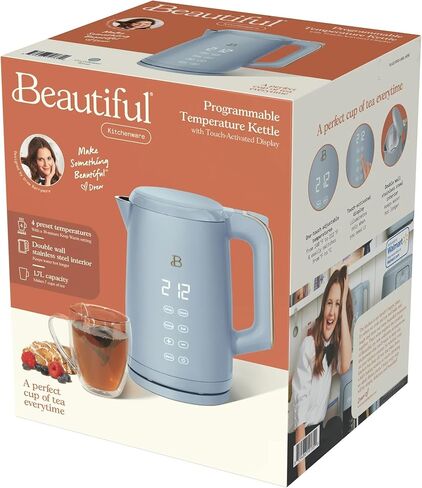 غلاية كهربائية جميلة سعة 1.7 لتر بقدرة 1500 وات - غلاية مياه من الفولاذ المقاوم للصدأ سريعة الغليان مع 4 إعدادات مسبقة لدرجة الحرارة للشاي والقهوة - لاسلكية مع شاشة تعمل باللمس. أجهزة المطبخ (وايت آيسينج) in Kuwait
