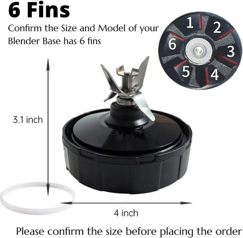 قطعة واحدة من قطع غيار الخلاط 6 زعانف لخلاطات Nutri Ninja Auto 900W BL450-70、BL451-70、BL454-70、BL455-70、1000W BL480 (زعانف أنثى فقط) in Kuwait