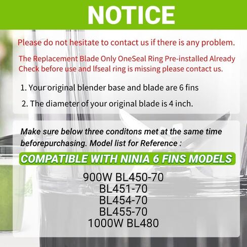 قطعة واحدة من قطع غيار الخلاط 6 زعانف لخلاطات Nutri Ninja Auto 900W BL450-70、BL451-70、BL454-70、BL455-70、1000W BL480 (زعانف أنثى فقط) in Kuwait
