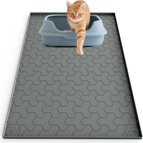 Silicone Cat Litter Mat for Litter Box - 34" X 22"Waterproof Urine - Proof Mat, Non - Slip Trapping Pad to Keep Floor Clean, Easy to Clean Cat Floor Mat（Deep Gray） in Kuwait