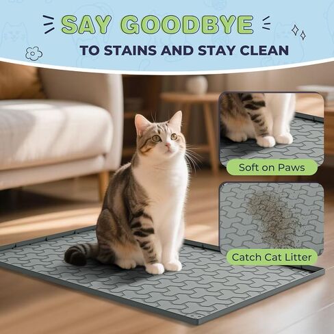 Silicone Cat Litter Mat for Litter Box - 34" X 22"Waterproof Urine - Proof Mat, Non - Slip Trapping Pad to Keep Floor Clean, Easy to Clean Cat Floor Mat（Deep Gray） in Kuwait