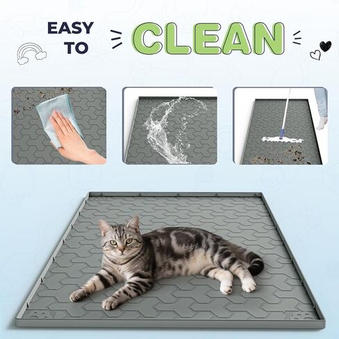 Silicone Cat Litter Mat for Litter Box - 34" X 22"Waterproof Urine - Proof Mat, Non - Slip Trapping Pad to Keep Floor Clean, Easy to Clean Cat Floor Mat（Deep Gray） in Kuwait