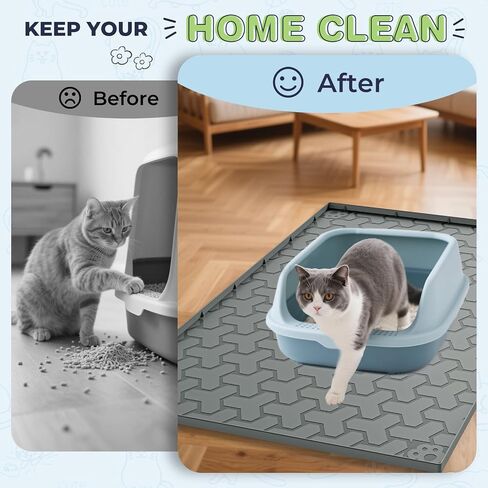 Silicone Cat Litter Mat for Litter Box - 34" X 22"Waterproof Urine - Proof Mat, Non - Slip Trapping Pad to Keep Floor Clean, Easy to Clean Cat Floor Mat（Deep Gray） in Kuwait