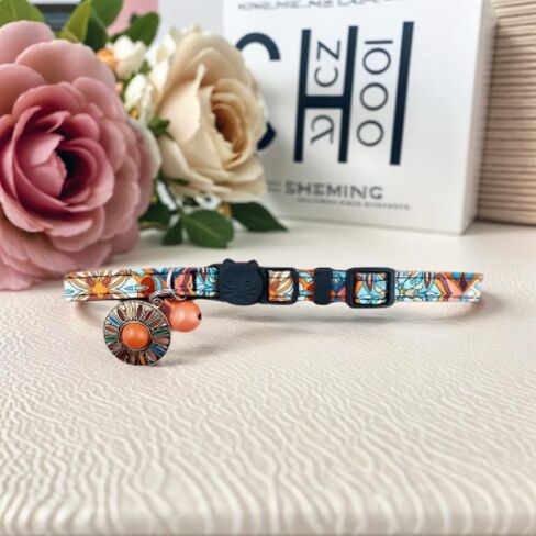 Boho Cat Collar Adjustable Pet Collar with Bell and Metal Pendant Tassel Tribal Aztec Pattern Breakaway Collar for Cats and Small Dogs in Saudi Arabia