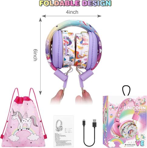 QearFun Unicorn Kids Bluetooth Headphones, 85dB Safe Volume Limit in Kuwait