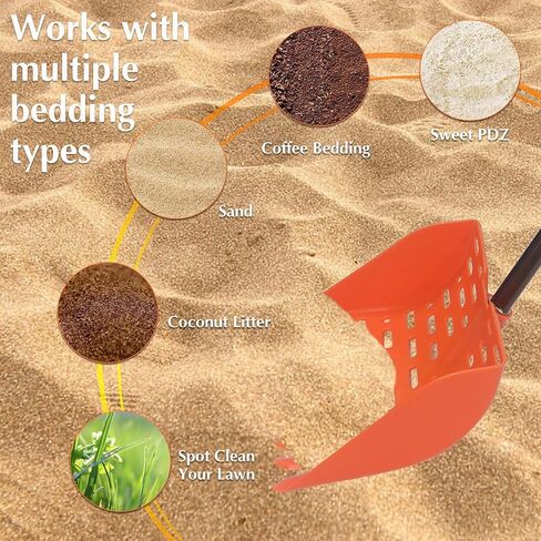 مغرفة فضلات الدجاج ومجرفة 2 في 1 مغرفة فضلات الدجاج التلسكوبية لأقفاص الدجاج وحيوانات المزرعة الصغيرة مجرفة غربلة فضلات الرمل (برتقالي) in Kuwait