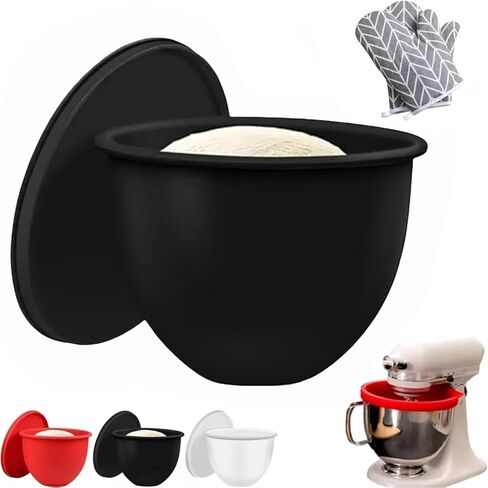 1PCS Silicone Mixing Bowl Liner with Lid, Tailor-made for the 5 Qt KitchenAid Mixers,Enhancing Your Baking Experience without the Need for Additional Bowls(Black)(with Oven mitts) in Kuwait