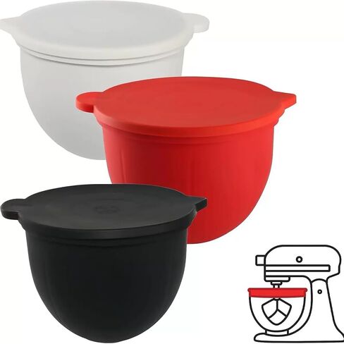 1PCS Silicone Mixing Bowl Liner with Lid, Tailor-made for the 5 Qt KitchenAid Mixers,Enhancing Your Baking Experience without the Need for Additional Bowls(Black)(with Oven mitts) in Saudi Arabia