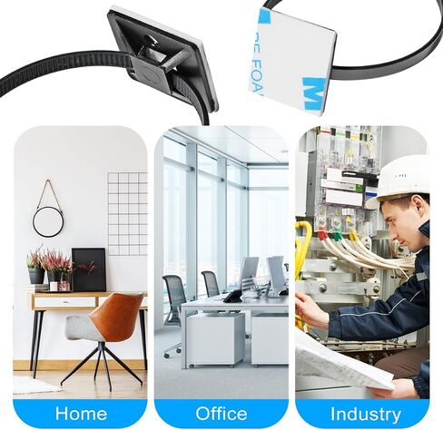 XHF 3/4" Strong Back-Glue Self Adhesive Black Cable Zip Tie Mounts 100pcs with 8" Zip Ties, Screws, UV Protection Outdoor Sticky Wire Fasteners Cable Clips Management Anchors Organizer Holders Squares in Kuwait