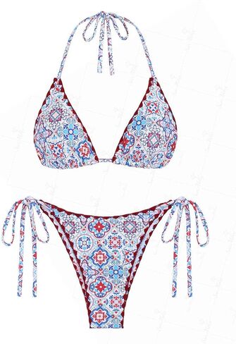 Seamoly Picot Trim Bow Dick Halter Tie Triangle String Tie Side Bikini in Saudi Arabia
