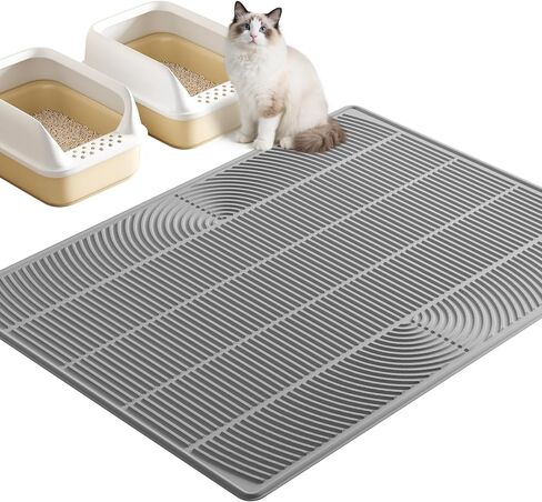 TRZZ XXL Extra Large Cat Litter Mat, Silicone Litter Box Mat for Floor, Waterproof & Non-Slip, Easy to Clean, Cat Litter Trapping Mat & Kitty Litter Catcher for Scatter Control (Gray) in Kuwait