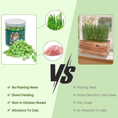 100g Freeze-Dried Cat Grass Treats, Natural Hairball Treatment for Cats, Edible Cats Chew Toy Cat Treats Snack for Teething Cleaning Hairball Removal in Saudi Arabia