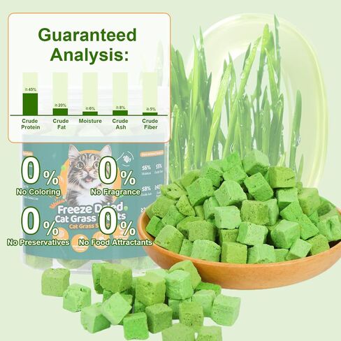 100g Freeze-Dried Cat Grass Treats, Natural Hairball Treatment for Cats, Edible Cats Chew Toy Cat Treats Snack for Teething Cleaning Hairball Removal in Saudi Arabia