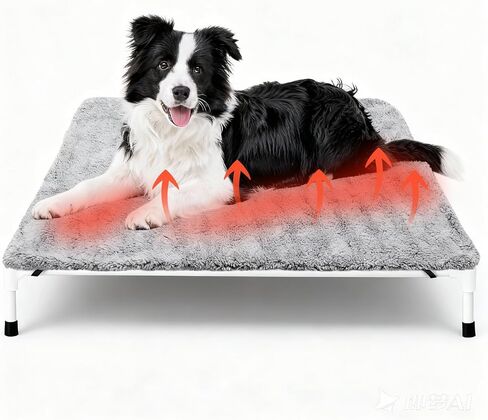 Large Self Warming Dog Pad for Elevated Cot Dog Beds Self Heating Pet Mat Warm Thermal with Corner Straps 32x57in Removable Washable Soft Cover Non-Slip Bottom for Indoor Outdoor in Saudi Arabia