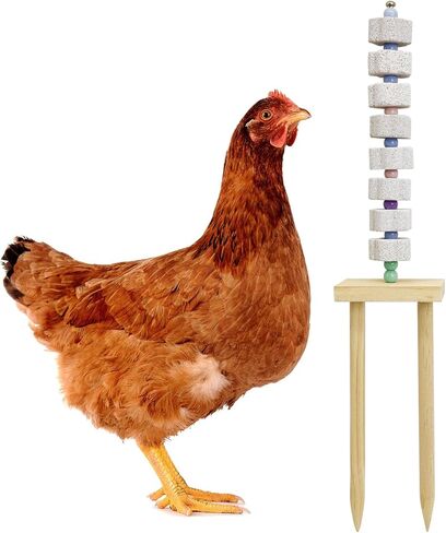 Hamiledyi Chicken Chewing Toy Chicken Coop Accessories with Calcium Stone & Wood Stake Enrichment Toys for Hens, Ducks, Geese, Cockatiel, Parakeet, Parrot, Budgie in Kuwait