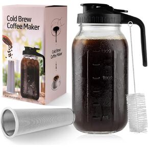 Cold Brew Coffee Maker, 64 oz Glass Pitcher with Mesh Filter, 2 Quart Mason Jar with Lid in Kuwait