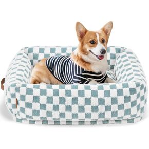 سرير مهدئ للكلاب المتوسطة والصغيرة والكبيرة، سرير مهدئ ناعم للكلاب أثناء النوم، سرير متين للحيوانات الأليفة مع غطاء بسحاب قابل للإزالة، مقاس 28 × 24 × 7 بوصة، لون الفهد الأزرق in Kuwait