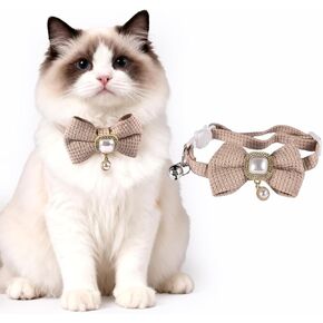 Fancy Cat Collar with Pearl Bow & Bell – Breakaway Kitten Collar for Girl Cats or Small Dogs, Adjustable Cotton Princess Style Pet Necklace (7.87-13.39in) (Pink) in Saudi Arabia