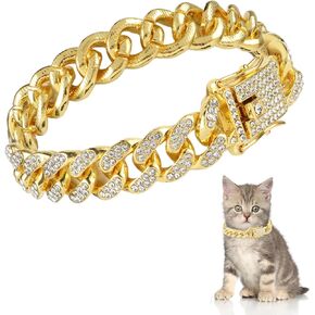 Cat Diamond Chain Collar, Glitter Cuban Collar with Secure Buckle 12 mm Wide Metal Dog Necklace Pet Jewelry Accessories for Cats Kittens Dogs Puppies 8 inch(Silver) in Saudi Arabia
