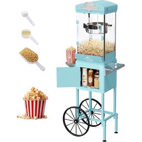 آلة الفشار، عربة آلة الفشار العتيقة بوزن 10 أونصة مع عجلات، ماكينة صنع الفشار على طراز مسرح الأفلام الاحترافية تصنع ما يصل إلى 40 كوبًا، آلة صنع الفشار للاستخدام المنزلي والتجاري (أحمر) in Kuwait